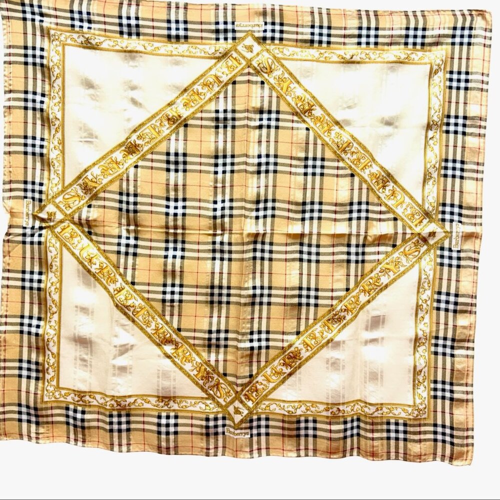 Burberry Miniscarf 23"x23", silk, beige gold black nova( striped (3 - Picture 7 of 7